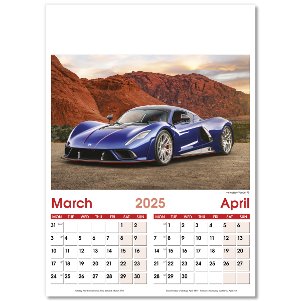 Fast Cars Wall Calendar - 7 Leaf